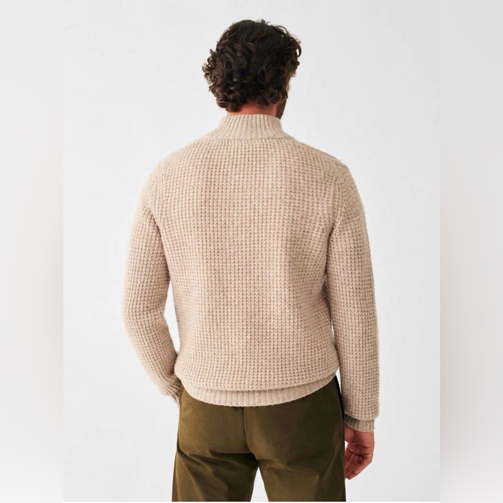 FAHERTY men's cashmere wool quarter button sweater in oatmeal marl tan Size XXL - Picture 3 of 14